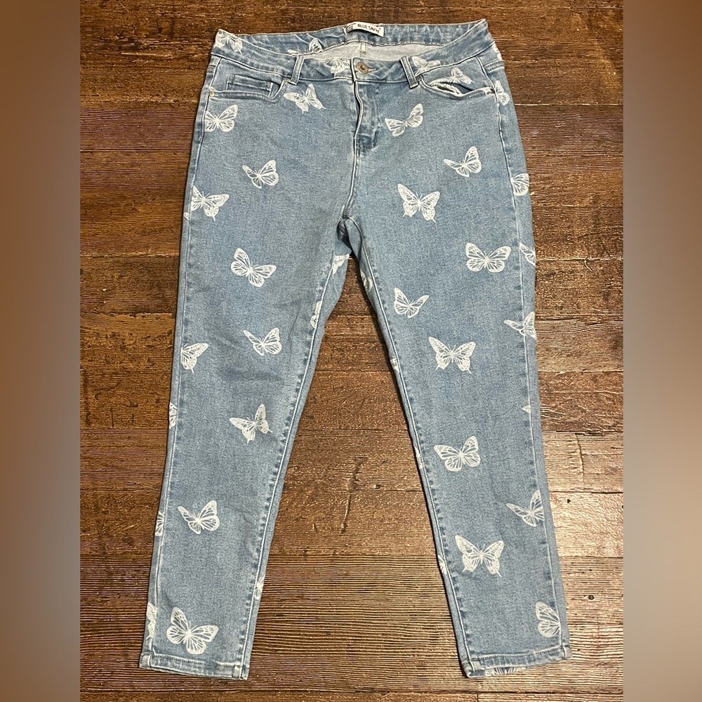 Butterfly Print Blue Jeans